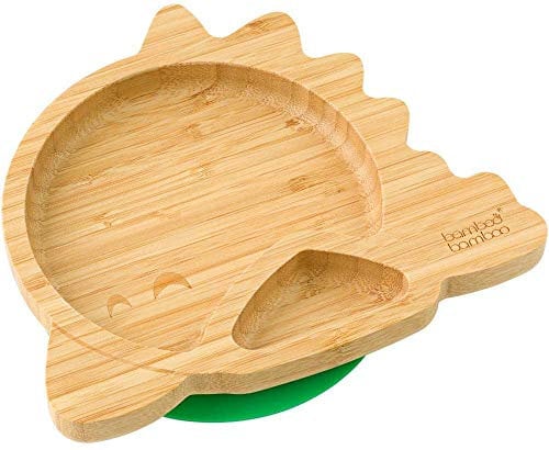 bamboo bamboo Bambus-Babyteller mit Saugnapf - Saugnapf-Teller für Kinder und Kleinkinder, ungiftiger, natürlicher Bambus-Teller für Babynahrung, der kühl bleibt, für Baby-geführte Entwöhnung (dino)