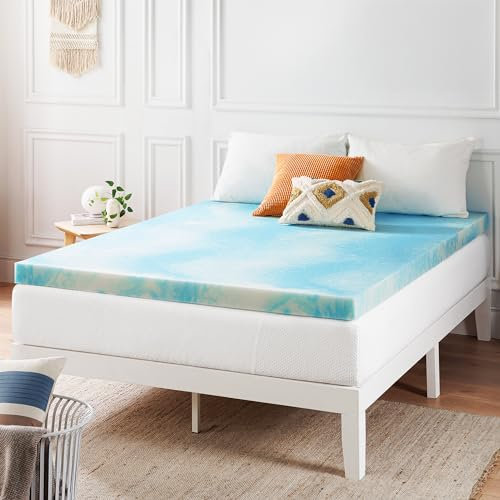 Zinus Coprimaterasso In Memory Foam Con Gel Rinfrescante Al Tè Verde, Schiuma Gel Rinfrescante, Blu, 160 x 190 x 7.62 cm, 6.26 Kg