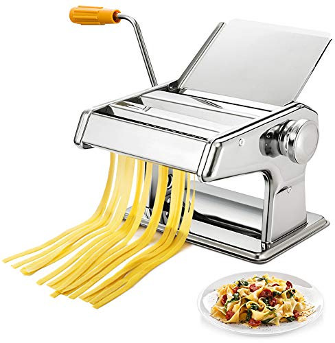 Nudelmaschine Manuell, Pastamaschine Pasta Maker Bandnudeln Maschine Nudelwalze Edelstahl Pasta Walze Maschine Cutter Hand Crank Noodle Maker Noodles Cutter Spaghetti Maker mit Klemme