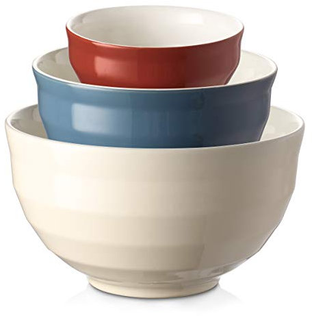 DOWAN Ceramic Mixing Bowls for Kitchen, 4.25/2/0.5 Qt Large Serving Bowl Set, Oven & Microwave & Dishwasher Safe