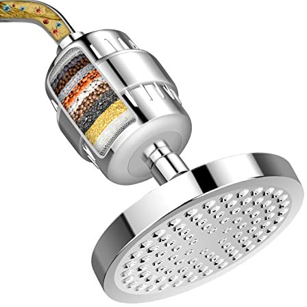 Cabezal de ducha y filtro de ducha de 15 etapas, Suavizador de agua dura de alto rendimiento con cartucho de filtro para agua dura, eliminar cloro y sustancias nocivas