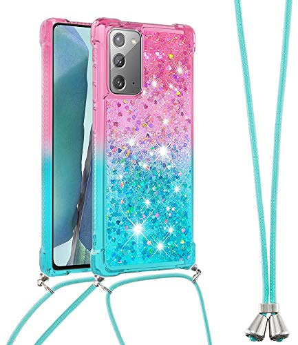 Handykette Handyhülle für Galaxy S20 FE 5G / S20 Lite,Glitzer Quicksand kreatives Fließende Flüssigkeit schwimmt Silikon Case mit Umhängeband Handykordel Band Kette für Galaxy S20 FE 5G,YB GS Pink Lan