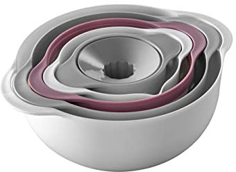 Zeller 26492 Multifunktions-Küchen-Set, 5-tlg., Kunststoff, ca. Ø 31,7 x 12,5 cm , weiß/grau/beere, Schüssel-Set Rund: Küchensieb mit Abgießfunktion, Rührschüssel, Salatschüssel, Zitronenpresse