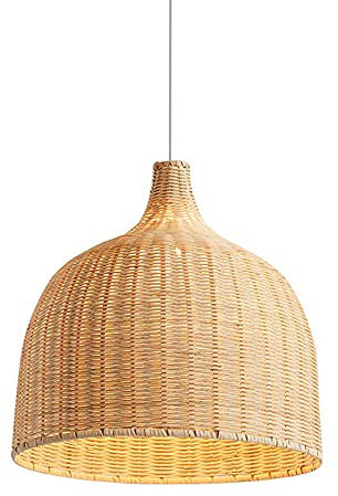 Suspension Rotin Osier Bambou - Abat Jour Traditionnel et Rustique Fait Main en Rotin/Osier Tressé Nature - Lustre Rural Original pour Plafond (35cm)