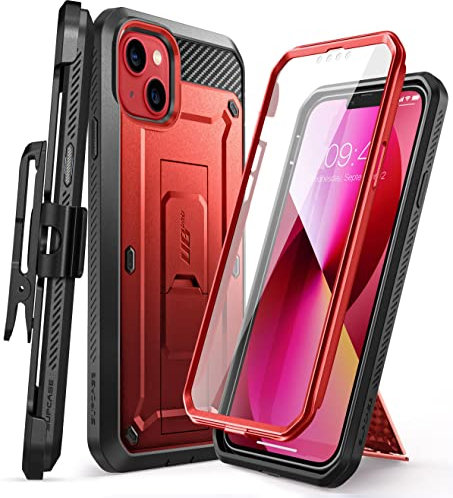 SUPCASE Unicorn Beetle Pro Ganzkörper Rugged Holster Schutzhülle für 6,1 Zoll iPhone 13 (2021), Metallic Red