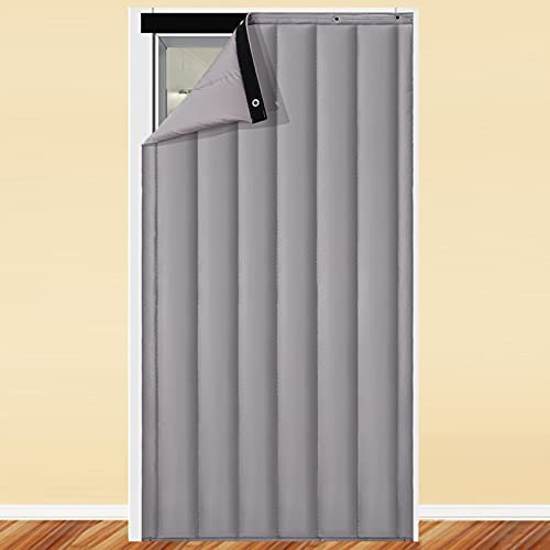 ADASP Door Curtain Thermal Insulated Doorway Curtain Noise Reduction Door Cover Noise Barrier Soundproof Blanket Heavy Duty Cold Protection Door Screen 46 Sizes Optional, Gray, W110CM*H210CM