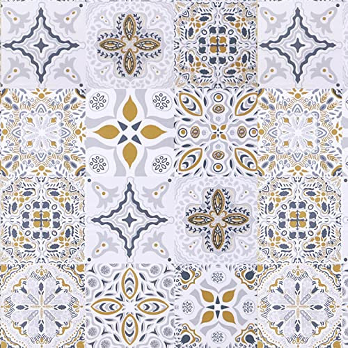 Timeet Self Adhesive Wallpaper Glossy Tile Furniture Stickers 44x1000cm Thicken Waterproof Kitchen Wallpaper Sticky Back Plastic Paper Bohemian PCV Film Roll for Kitchen Backsplash Countertop Shelf