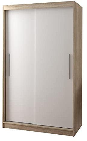 Fabryka Mebli Idźczak - Armoire à Portes Coulissantes Neomi, Armoire 2 Portes 120 x 200 x 61 cm, Armoires de Chambre, Armoires de Rangement, Salon, Moderne - Sonoma/Blanc