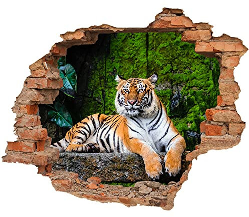 WCB Wandtattoo - Wanddurchbruch mit Aussicht auf Tiger 70 x 57 cm - Wandaufkleber