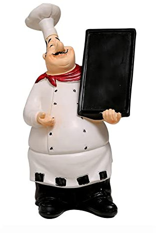 Hält beschreibbare Kreidetafel, Kunstharz, Kochfiguren, niedliche Koch-Statue, Skulptur, Ornamente, Dekoration, Zuhause, Küche, Koch, Bar, Kaffee, Restaurant, Sammlung Dekoration