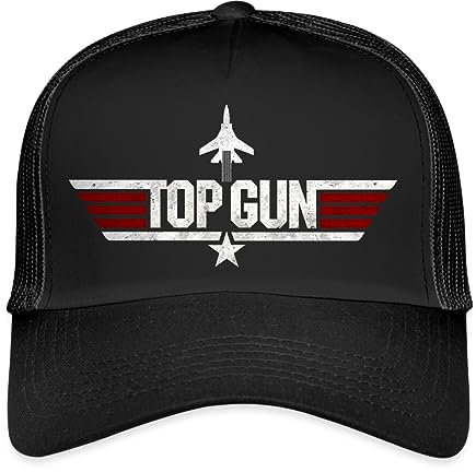 Spreadshirt Top Gun Jet Logo Used Look Trucker Cap, One Size, Schwarz/Schwarz