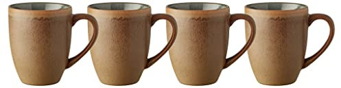 BITZ Becher mit Henkel, Kaffeebecher aus Steinzeug, 30 cl, 4er-Set, Wood/Forest