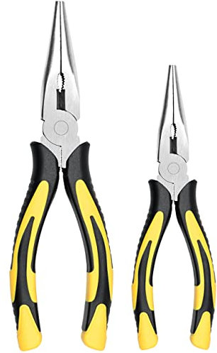 ZUZUAN Premium Vise-Grip Long Needle Nose Pliers- 8” & 6’’, Paper Clamp Precision, High Carbon Steel, Soft Grip with Wire Cutter, Long Nose Cutting Pliers for Home, Fishing, Jewelry, Crafts,2pcs