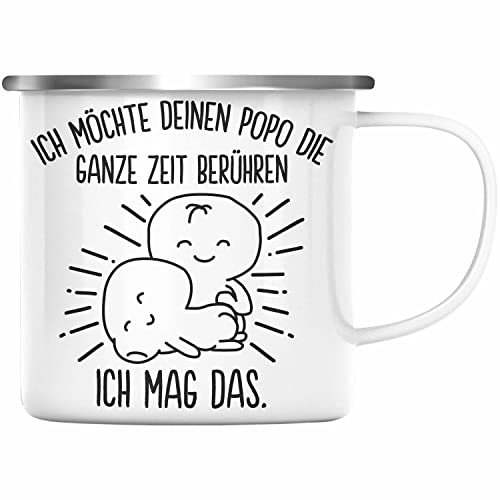 Trendation - Emaille Tasse für Freundin Lustig Geschenk Valentinstagidee Paare Emaille Emaille Tasse Spruch Liebe Mann Popo Anfassen (Silber)