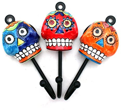 Gall&Zick Wandhaken Haken bunt Set Motiv Keramik Handtuchhaken handbemalt (Totenkopf Set/3)