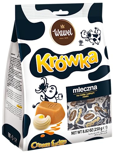 Krowka Mleczna Kuhmilchkaramell, 250 g, Korovka Korivka, karamellisiert, gefüllt mit Milchschokolade, von Wawel