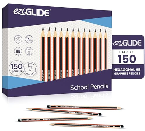 Eziglide HB Graphite Pencils, Pack of 150 Presharpened Hexagonal Pencils | Break-Resistant HB Graphite Lead with Hexagonal Barrels for Smooth Writing, Drawing, Classroom and Office Use