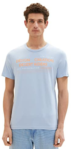 TOM TAILOR Herren 1036426 T-Shirt mit Print, 26320-Stonington Blue, M