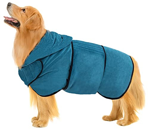 Avont Dog Drying Coat - Microfibre Bath Robe Towel for Fast Drying and Super Absorbency with Hood & Belly Straps, Ultra Soft Puppy Dressing Gown Doggie Shower Towelling Pet Bathrobe -Teal (XXL)