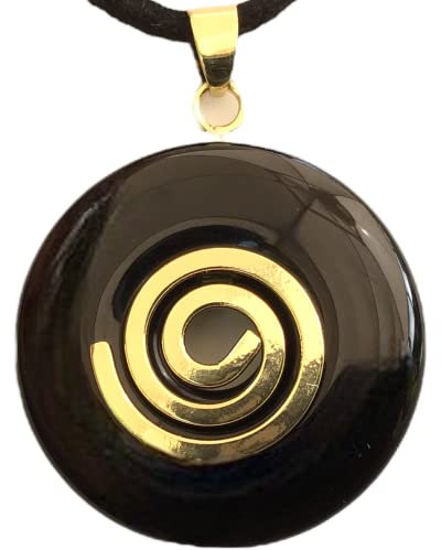Steinfixx® - Obsidian Edelstein Donut optional als Kette mit versilberter oder vergoldeter Spirale und Wildlederband | Heilstein | Edelstein | Chakra-Stein (Mit Wildlederband)