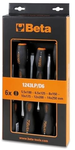 Beta 1243LP/D6 – Set 6 Giraviti a Battere Intaglio, Impugnatura Bi-materiale, Lama Esagonale Passante, Battente in Acciaio – Utensili Professionali