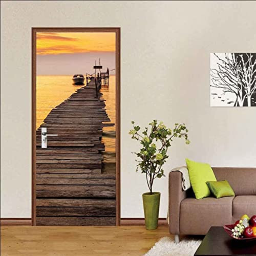 Autocollant 3D De Décoration Pour Porte Poster De Portes Paysage De Pont En Bois De Plage 77 X 200 Cm, Papier Peint, Impression Photographique, Idéal Pour Intérieur Door - Photos De Porte - Peinture
