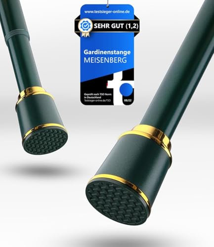 MEISENBERG Gardinenstange ohne Bohren 370-420 cm Ø32mm, Grün – Teleskopstange, Klemmstange Ausziehbar, Vorhangstange zum Klemmen – Ideal für Vorhang & Gardinen