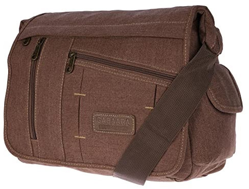 Christian Wippermann Umhängetasche Laptop 17 Zoll - Großes Messenger Bag Herren - Canvas Material - Verstellbarer Riemen - Mehrere Fächer vorne/hinten - Büro/Arbeit Tasche Herren ca. 35x30x13 cm Braun