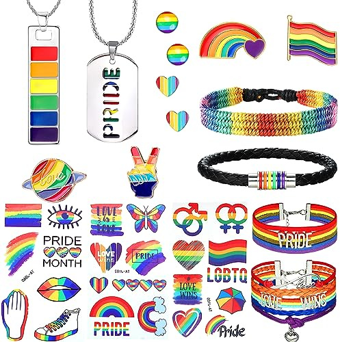 LOLIAS LGBTQ Accessories LGBTQ Armband LGBTQ Sticker Gay Pride Halskette Regenbogen Ohrringe Pride Accessoires LGBT Abzeichen Pride Broschen Unisex Lesben Gay Pride Schmuck