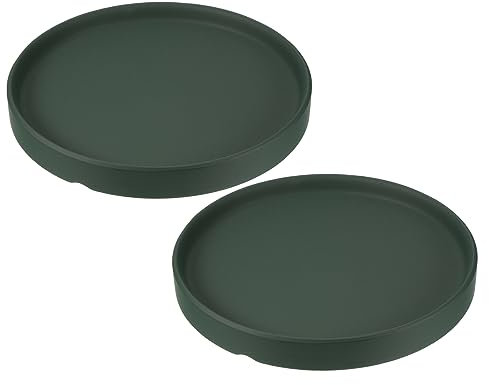 M METERXITY 2 Pièces Soucoupe pour Plante - Plateau en Céramique Rond avec Écoulement pour Pot de Jardin/Extérieur (15 cm, Vert Foncé)