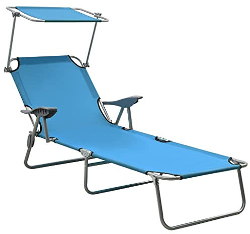 BIGBARLEY Stühle für den Außenbereich, Loungesessel, Bequeme Sitzgelegenheiten für Terrassen, Gärten und Höfe,Sonnenliege mit Sonnenschutz Stahl Blau