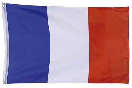 Drapeau France 150x90cm en tissu de haute Qualité Bleu Blanc Rouge pour Supporter de l'équipe de France, Idéal pour Supporter l'équipe de France pendant la Coupe du Monde de Rugby ou de Football