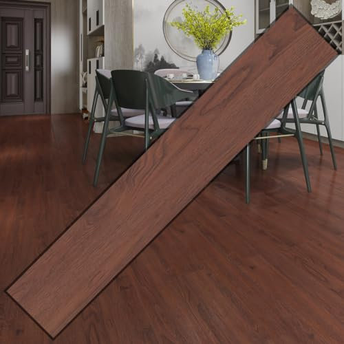 Suelo de vinilo autoadhesivo (losetas de 90x15x0.15cm). Losetas de vinilo para suelo decorativas listas para instalar. Suelo de PVC impermeable, innífugo de alta adherencia (5 m2, Caoba)