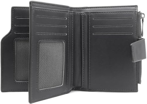 GOUNNU Geldbeutel Klein Damen PU Leder Mini Geldbörse im Kurzformat Portemonnaie Viele Fächer Portmonee Mit 15 Kartenfächer und Reißverschluss Münzfach (A-Schwarz)