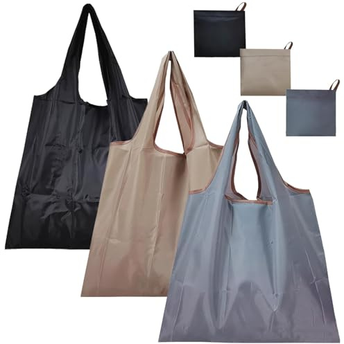 NHBETYS 3 pcs Foldable Shopping Bag, Reusable Shopping Bags Nylon Waterproof Tote Bag Grocery Bags Shopper for Fruit Vegetable Storage