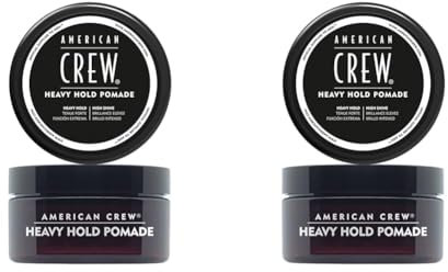 AMERICAN CREW – Heavy Hold Pomade, 85 g, Stylingpomade für Männer, Haarprodukt mit extrem starkem Halt, Stylingprodukt für Frisuren mit viel Glanz, wasserbasiert, Unparfümiert (Packung mit 2)