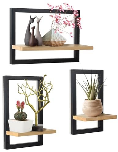 hi-home Set mit 3 Wandregalen, Schwebende Regal für die Wand Deko, Hängeregale zur Wandaufbewahrung, Quadratische Bücherregal Wand, Wandregal Holz Hängeregal für Schlafzimmer, Wohnzimmer, Braun