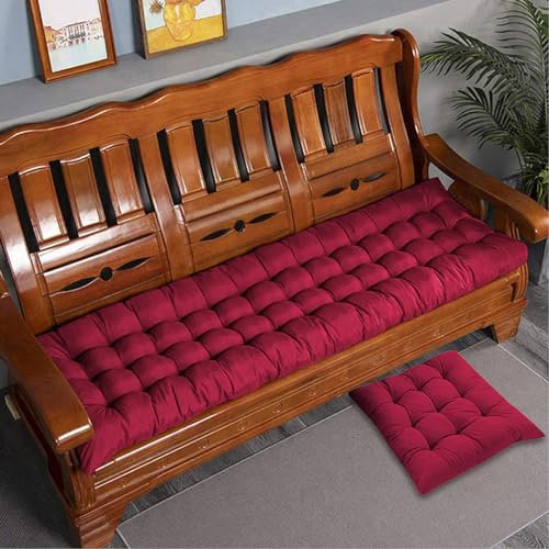 Rr tianshi Dickes Baumwoll-Bankkissen, 2-/3-Sitzer, Baumwoll-Sofa-Bank, Sitzkissen, langes Sitzkissen für Zuhause/Garten/Terrasse/Schaukel/Innenbereich (100 x 40 cm, Rot)