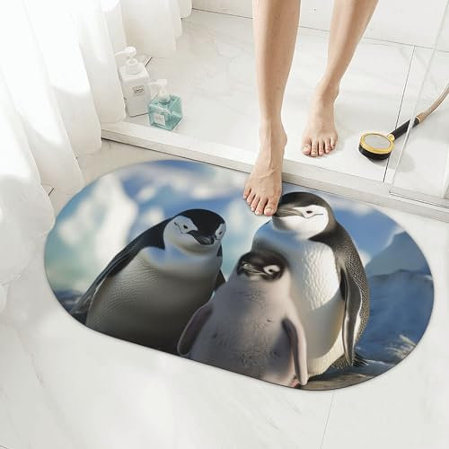 NONHAI Stein-Badematten Pinguin, Eltern, Kieselgur, Badematte, super saugfähig, Badezimmer-Bodenmatte, schnell trocknend, Kieselgur-Duschmatte für Dusche, Badewanne, Badezimmer-Zubehör, 50 x 80 cm