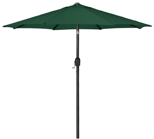 sogesfurniture Parasol de jardin, de terrasse, de marché, de plage, à manivelle, inclinable, diamètre : 264 cm, avec protection UV, pour balcon, jardin, terrasse, vert, grand
