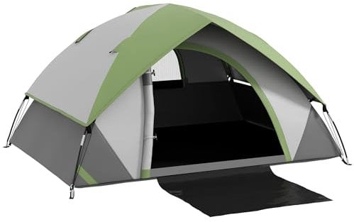 Outsunny Tienda de Campaña para 2 Personas Tienda de Camping Plegable Ligero con Ventana y Bolsa de Transporte Impermeable 3000 mm 210x150x110 cm Gris y Verde