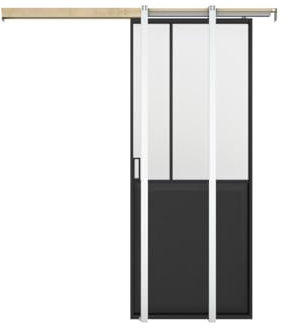 Vente-unique-Puerta corredera estilo taller empotrada - Negro y cristal templado esmerilado - Alt. 205 x Ancho 83 cm - ARTISTO II