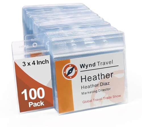 Fushing - Porta badge in plastica trasparente, orizzontale, 7,6 x 10,2 cm, per targhette o targhette con nome, 7,6 x 10,2 cm (100)