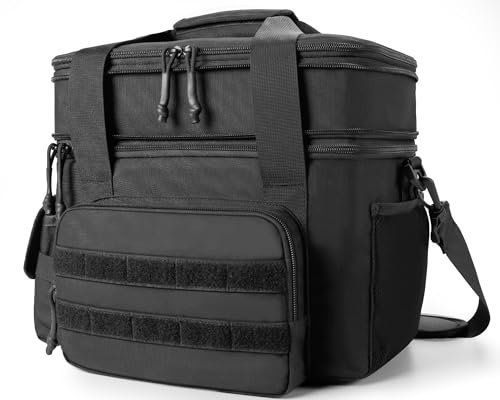1TG Tactical Insulated Lunch Bag, Expandable Lunch Box for Men, Leakproof Large Cool Bag with Shoulder Stap, Reusable Lunch Tote Bag for Work Travel Camping Picnic Beach, 18L-24L, Nylon, Black