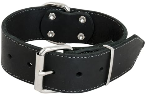 Jack and Vanilla – Großes Hundehalsband aus geöltem Leder – für mittelgroße bis große Hunde – Solide, langlebig, weich im Griff – Moderner Look – Farbe Schwarz, Größe 30 mm x 45 cm