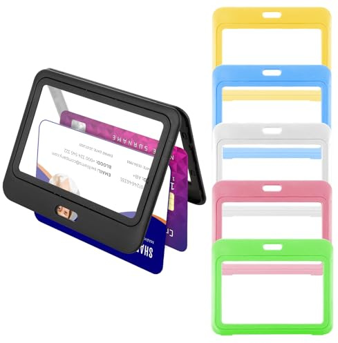 Oruola Lot de 6 Porte Badge avec Fêtres Double Face Étui Horizontal en Plastique,Badge Transparent Plastique, étanche Porte-Badges pour Bureau,école,Cartes de Crédit,Permis de Conduire,Multicolores
