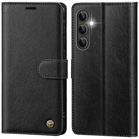 CASBST Handyhülle für Samsung Galaxy S24 Hülle mit Panzerglas Premium Leder Schutzhülle Klappbar mit Kartenfach Ständer Magnet Handytasche mit RFID Flip Case Klapphülle für Samsung S24 Schwarz