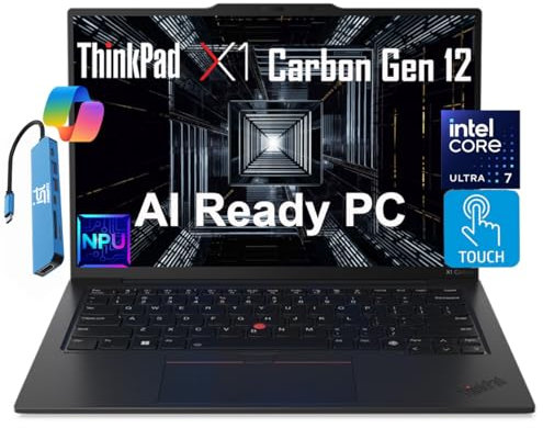 Lenovo Laptop ThinkPad X1 Carbon Gen 12 (touchscreen FHD+ da 14 pollici, Intel Core Ultra 7 155U, 32 GB 6400 MHz DDR5, SSD da 1 TB) retroilluminato, FP, webcam IR, Thunderbolt 4, garanzia 3-Y, hub IST