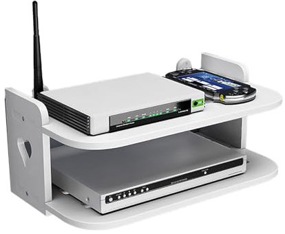 Guoyoocc Floating Tv Shelf Set-top Box Shelf,Sky Box Shelves,Unit Storage Rack,Cable Box,2 Tier Wall Mounted Media Console For Cable Boxes/Routers/Remotes/DVD Players/Game Consoles,White
