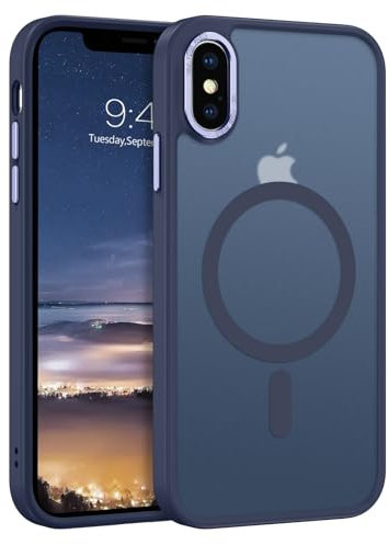 GUAGUA Funda Magnética para iPhone XS y iPhone X, Compatible con MagSafe Carcasa Protectora Antigolpes Translúcida Mate Trasera Fina Robusta TPU PC Anti-Amarilleo Case para iPhone X/XS, Azul